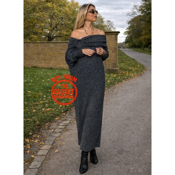 ZARA Off-the-Shoulder Knit Midi Dress NWT Gray Size S and M - Picture 9 of 16